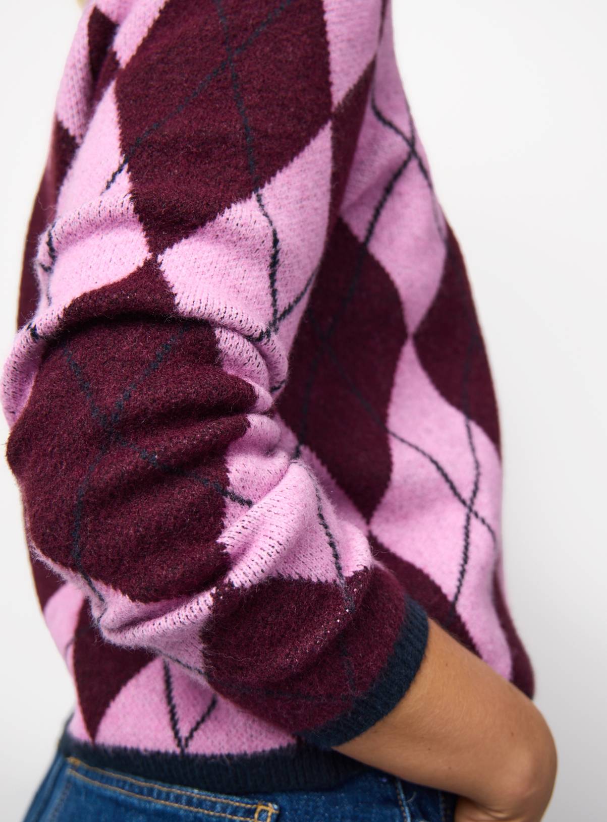 Purple Argyle Print Button Through Cardigan 24 - Image 3
